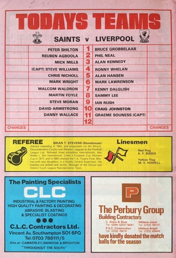 Match programme lineups