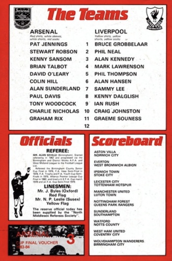 Match programme lineups