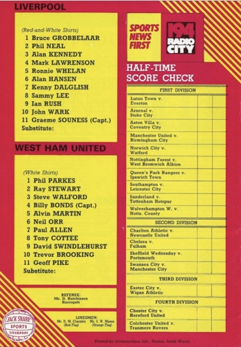 Match programme lineups