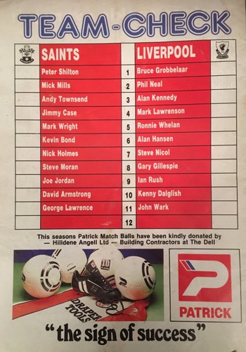 Match Programme - Line Ups