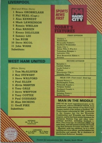 Match programme lineups