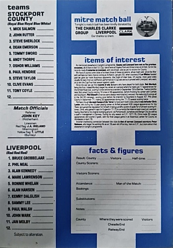 Match programme lineups