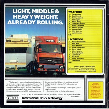 Match programme - Lineups