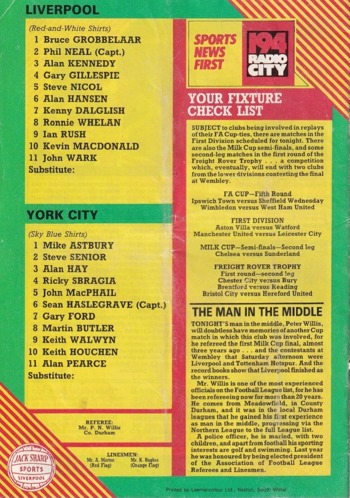 Match programme lineups