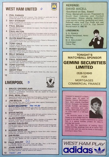 Match programme - linups