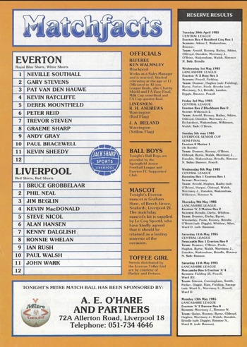 Match programme lineups