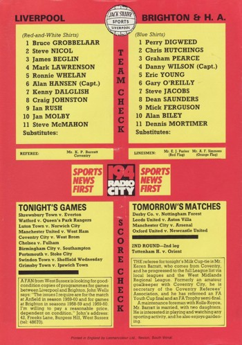 Match Programme Back Cover