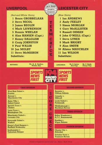 Match Programme Back Cover