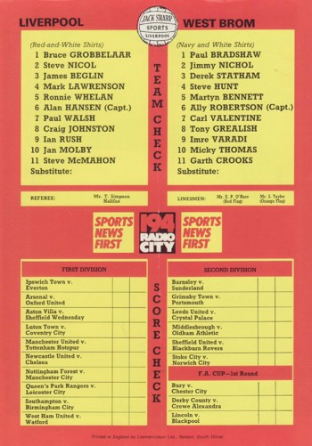 Match Programme Back Cover