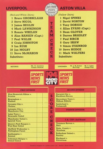 Match Programme Back Cover