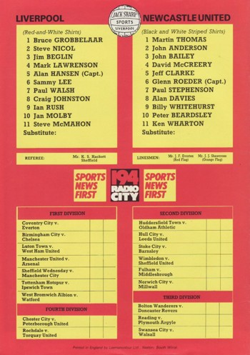 Match Programme Back Cover