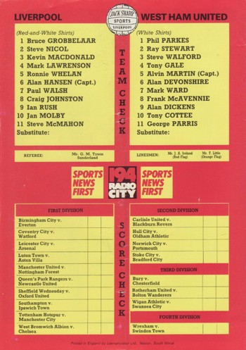 Match Programme Back Cover