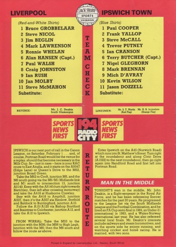 Match Programme Back Cover