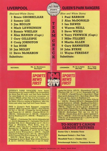 Match Programme Back Cover