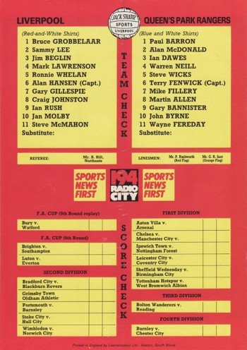 Match Programme Back Cover