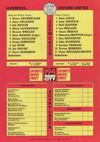 Match Programme Back Cover