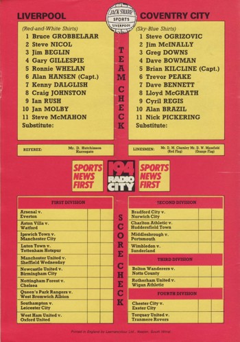 Match Programme Back Cover