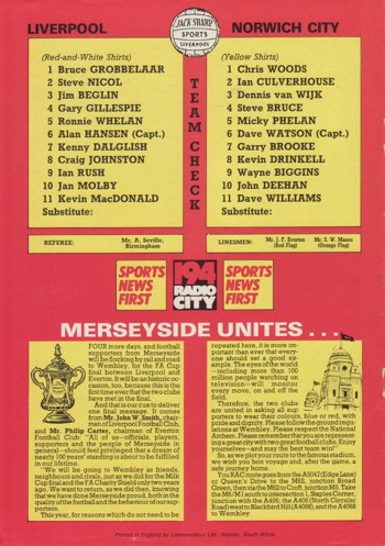 Match Programme Back Cover