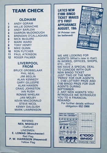 Match programme lineups