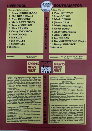 Match programme lineups