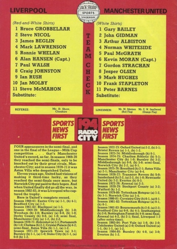 Match programme lineups