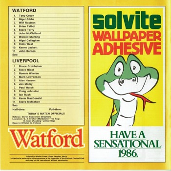 Match programme - Linenups