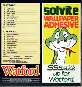 Match programme - Lineups