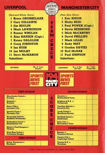 Match programme lineups