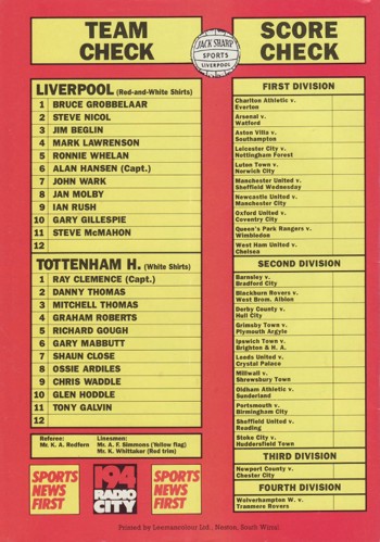 Match Programme Back Cover