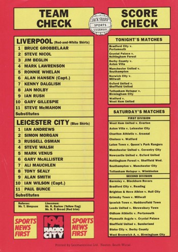 Match Programme Back Cover
