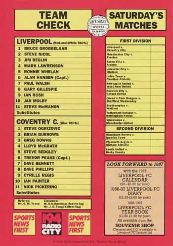 Match Programme Back Cover