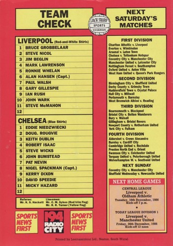 Match Programme Back Cover