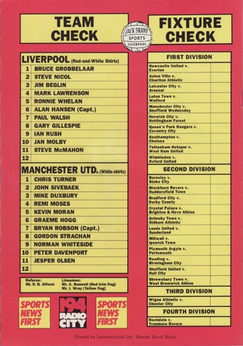 Match Programme Back Cover