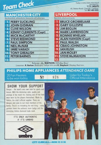 Match Programme Back Cover