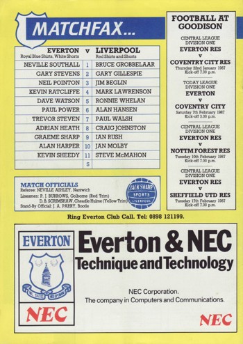 Match Programme Back Cover