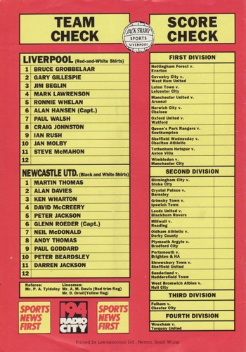 Match Programme Back Cover