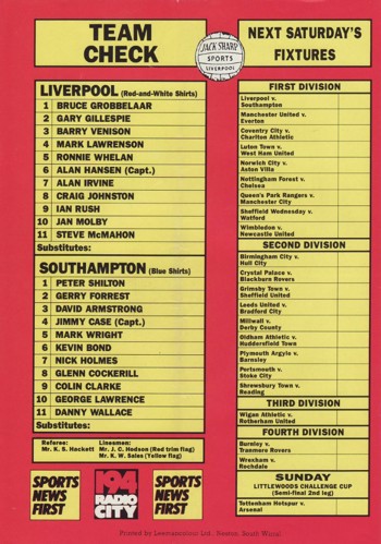 Match Programme Back Cover