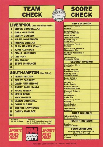 Match Programme Back Cover