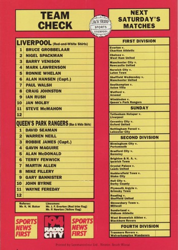 Match Programme Back Cover