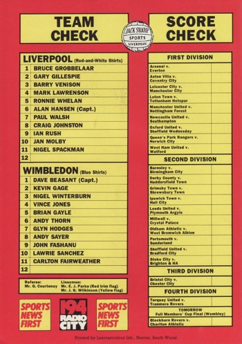 Match Programme Back Cover