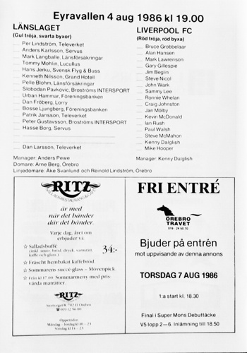 Match programme lineups