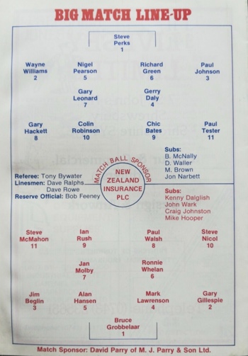Match programme lineups
