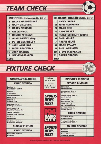 Match programme backcover