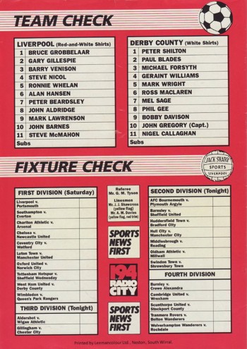Match programme backcover