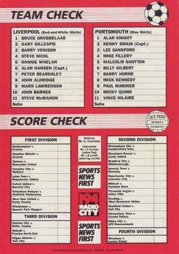 Match programme backcover