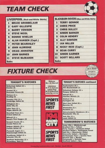 Match programme backcover