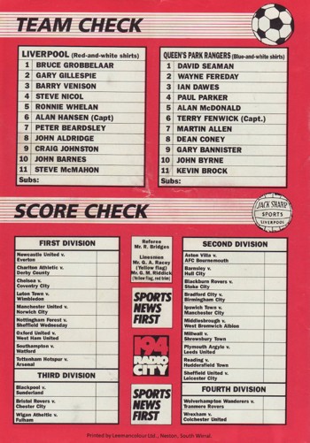 Match programme backcover