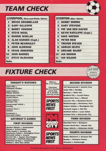 Match programme backcover