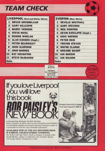 Match programme backcover