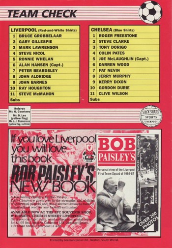 Match programme backcover